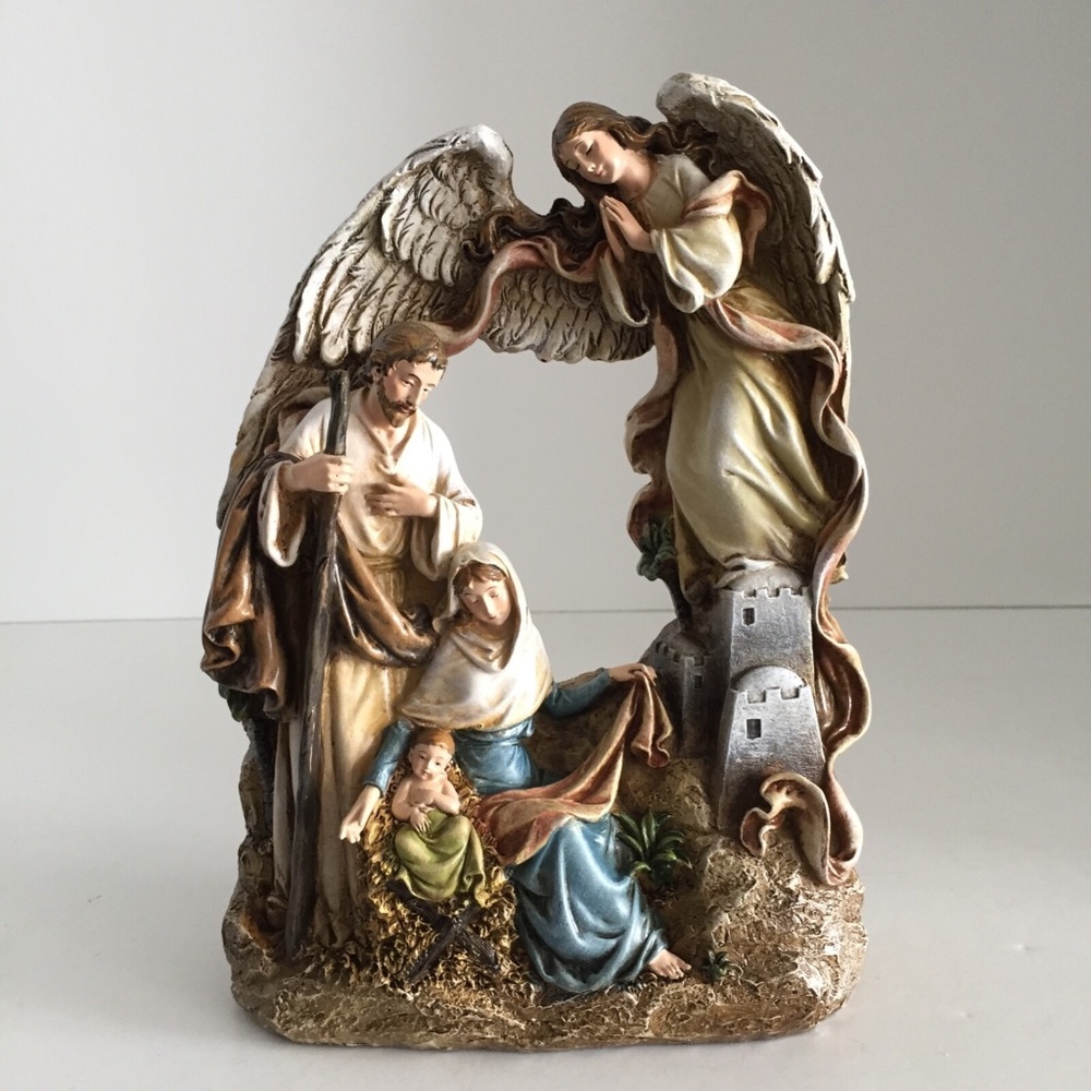 Joseph's Studio by Roman Resin Tabletop Nativity Figurine w/Angel Christmas EUC